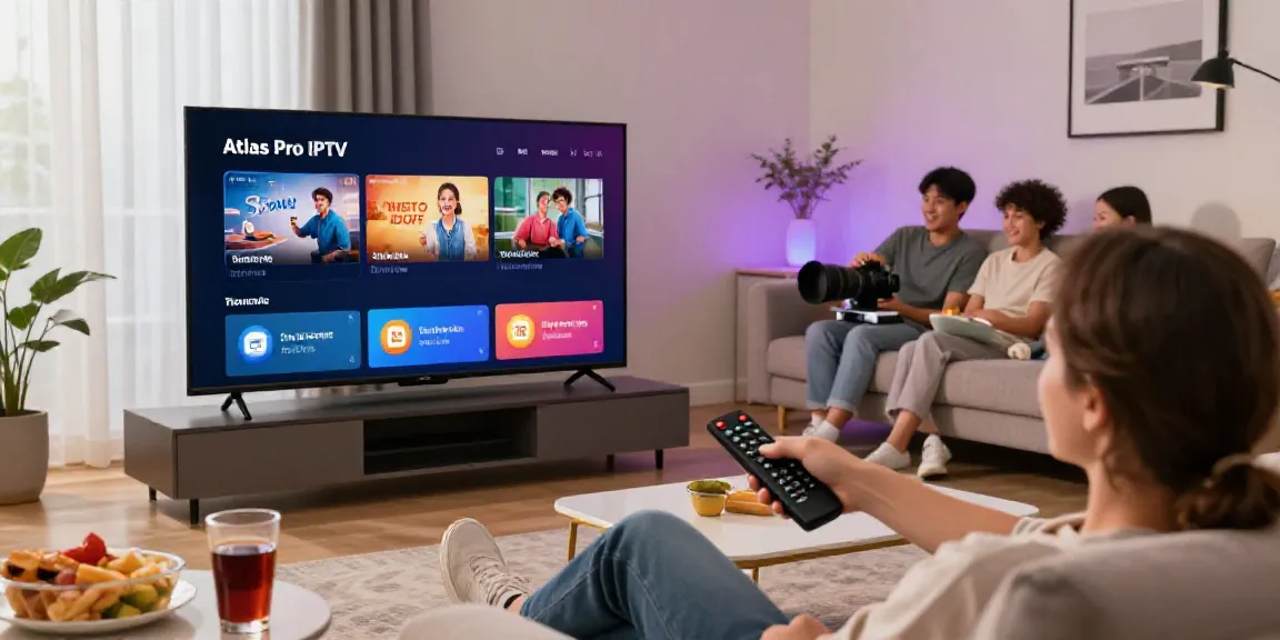 Configuration moderne pour regarder l'atlas pro iptv en famille dans un salon chaleureux